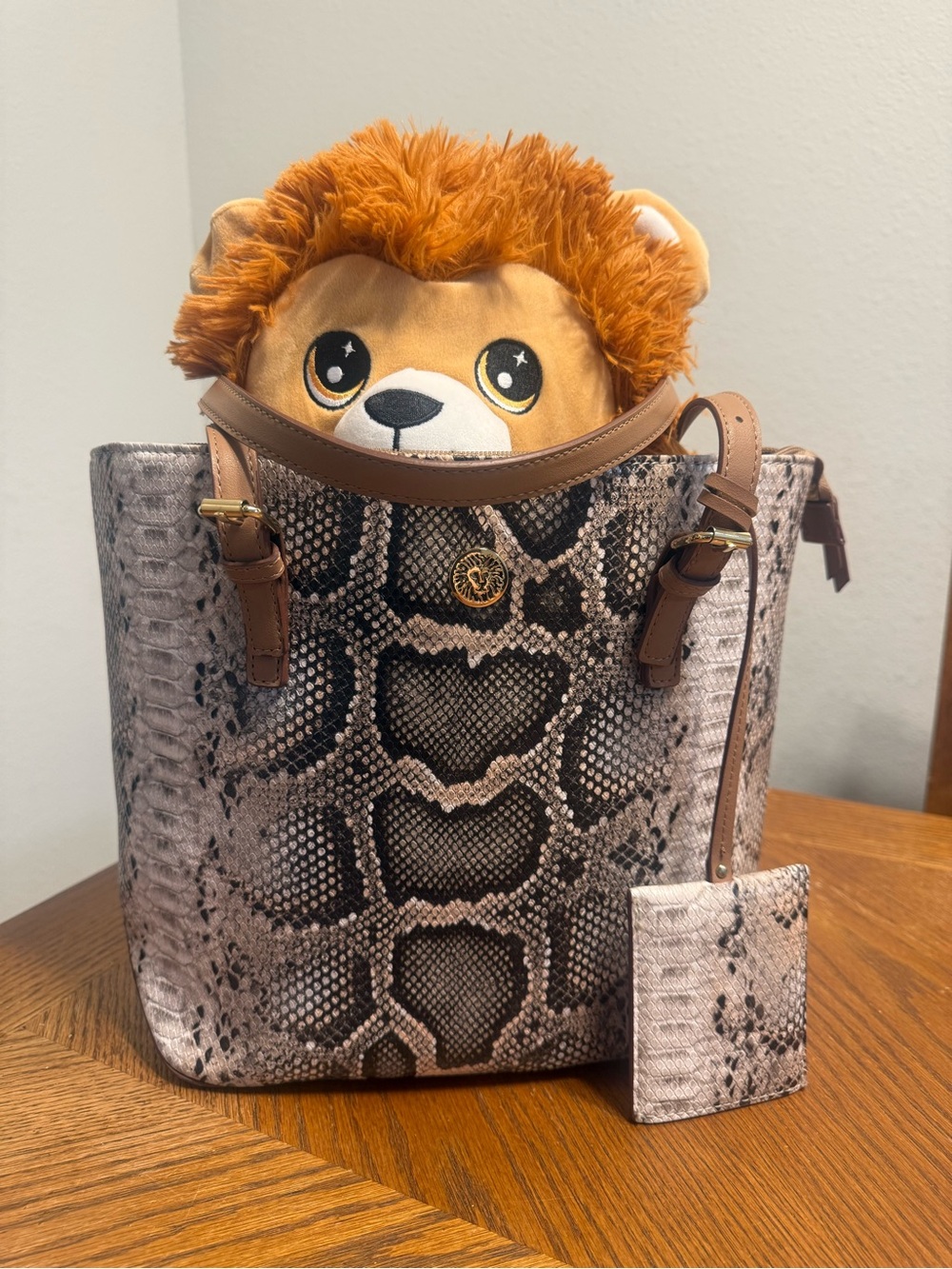 Anne Klein Snake Print Tote Bag with Matching Card Holder | Faux Python Shoulder